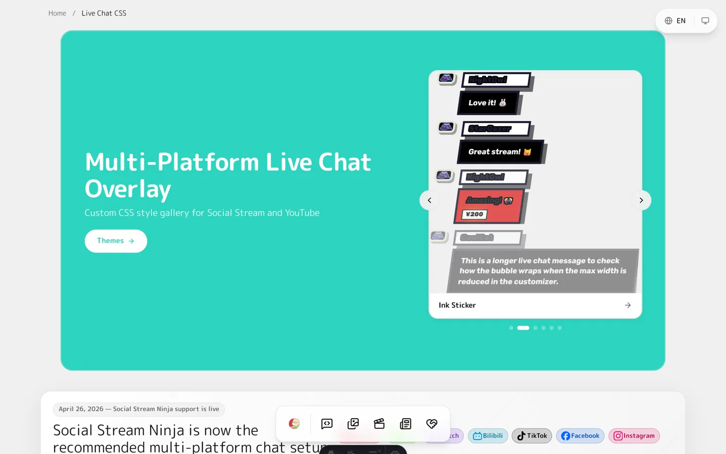 The Doodlekuma live chat theme gallery with live previews